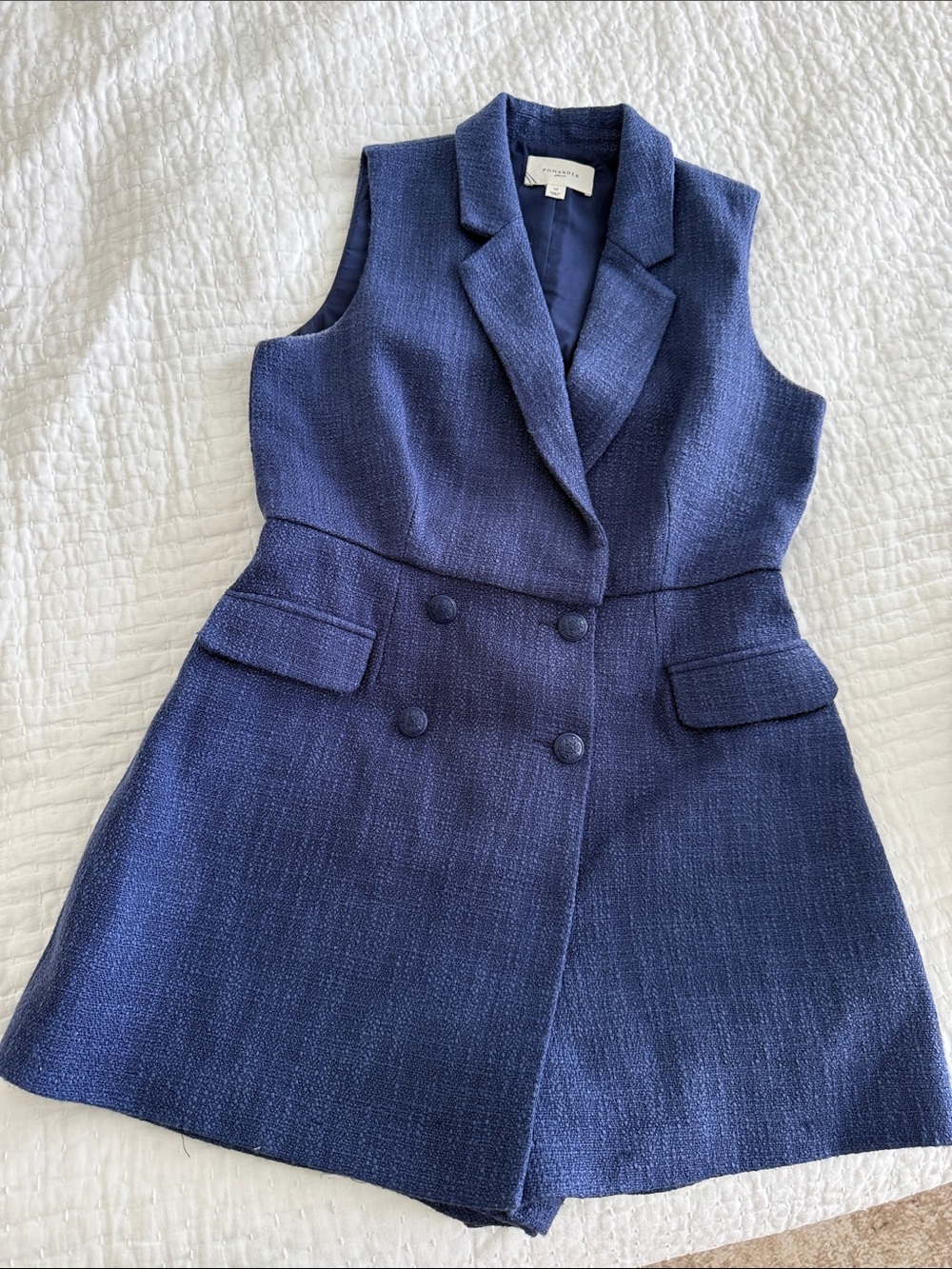 Tuckernuck Sleeveless Double-Breasted Navy Blue Tweed Romper - Picture 3 of 3